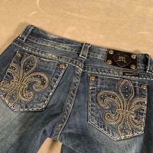 Miss Me‎ Jeans Womens 27 Blue Skinny Rhinestone Embroidered Fleur de Lis JP5145S